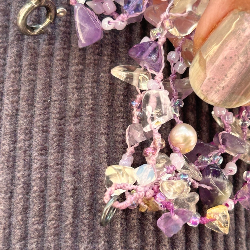 Amethyst, pearl cascading, tiered, necklace, - Picture 5 of 11